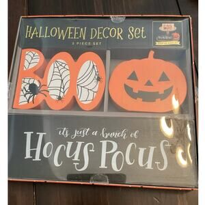 NIB Eccolo 3-piece Halloween Decor Set Jack-o-lantern Hocus Pocus Boo Spiderweb